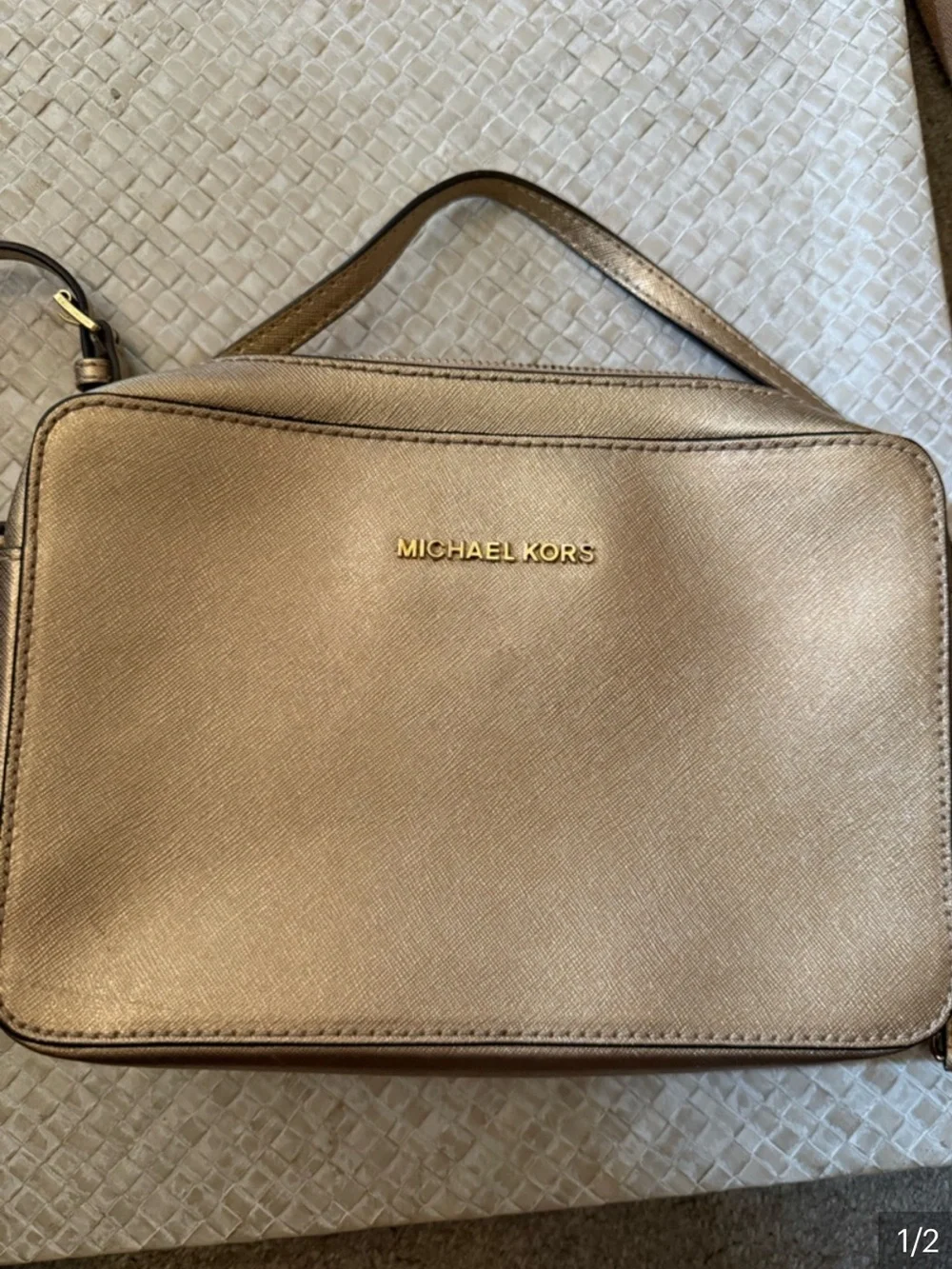 Michael Kors Rose Gold Saffiano Crossbody Bag with Top Handle